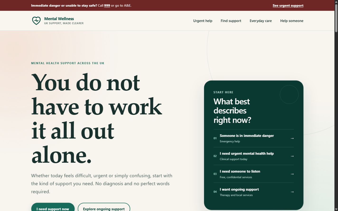Mental Wellness desktop homepage